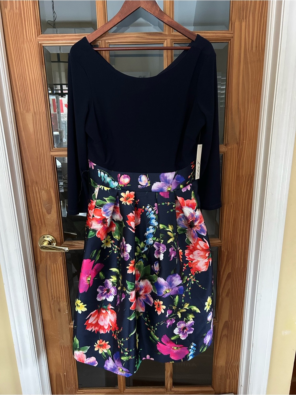 Eliza J Navy Floral Dress with Multicolor Blooms
